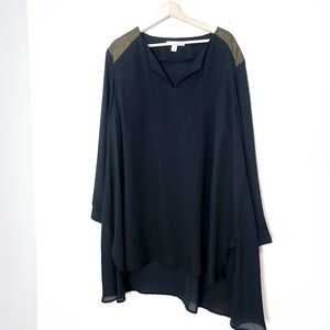 Sejour Nordstrom Women's Plus Black Gold Metallic Long Tunic Top Asymmetric 26W
